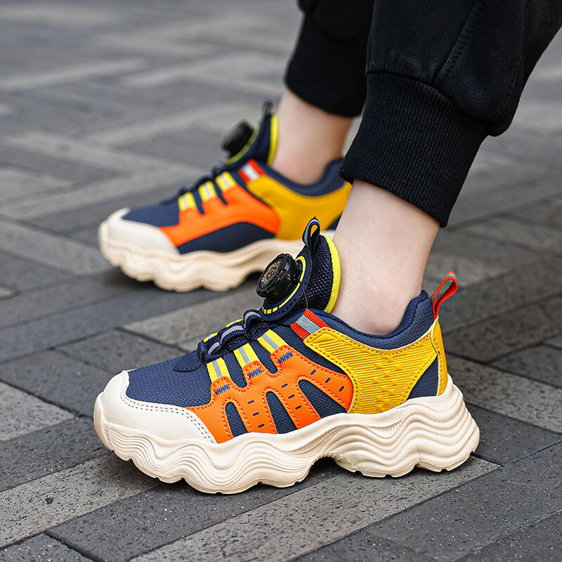 Bērnu sporta apavi Jaunas modes zēnu ikdienas kedas ar mīkstu zoli zēniem un meitenēm ar rotējošu sprādzi, neslīdoši skriešanas apavi