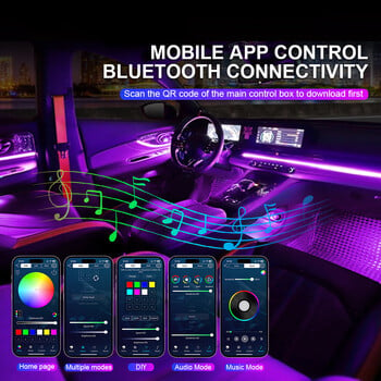 14 σε 1 18 σε 1 Led Car Ambient Lights App Control Optic Strip Acrylic Fiber RGB 64 Color Bluetooth Atmosphere Διακοσμητικός λαμπτήρας