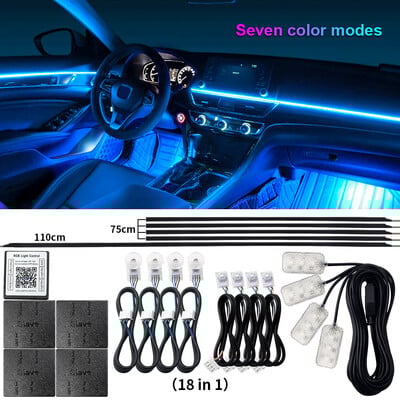 14 σε 1 18 σε 1 Led Car Ambient Lights App Control Optic Strip Acrylic Fiber RGB 64 Color Bluetooth Atmosphere Διακοσμητικός λαμπτήρας