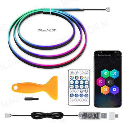 Universalus automobilio salono LED aplinkos apšvietimas USB APP valdymo nuotolinio valdymo pultas RGB akrilo kreiptuvas Fiber Dashboard Symphony atmosferos lempa 12V