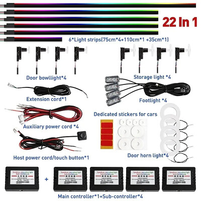 22 in 1 18 in 1 Symphony RGB Auto Apkārtējās gaismas Atmosfēras Salons 64 Krāsas LED Akrila Vadītāja Fiber Optic Universāls Dekorējums