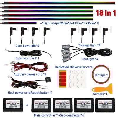22 in 1 18 in 1 Symphony RGB Auto Apkārtējās gaismas Atmosfēras Salons 64 Krāsas LED Akrila Vadītāja Fiber Optic Universāls Dekorējums