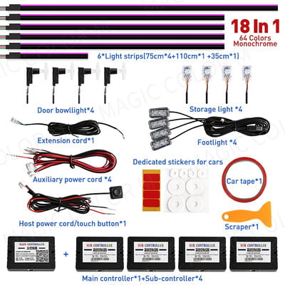 22 in 1 18 in 1 Symphony RGB Auto Apkārtējās gaismas Atmosfēras Salons 64 Krāsas LED Akrila Vadītāja Fiber Optic Universāls Dekorējums