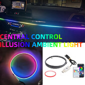 2in1 110 cm un 35 cm Symphony RGB LED sloksnes instrumentu panelis Instrumentu galds Apkārtējā apgaismojuma salons Automašīnas akrila vadotne Fiber Optic Lamp USB