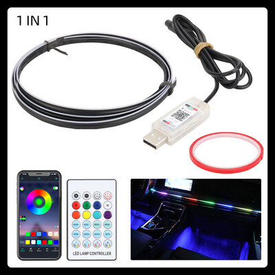 2in1 110 cm un 35 cm Symphony RGB LED sloksnes instrumentu panelis Instrumentu galds Apkārtējā apgaismojuma salons Automašīnas akrila vadotne Fiber Optic Lamp USB