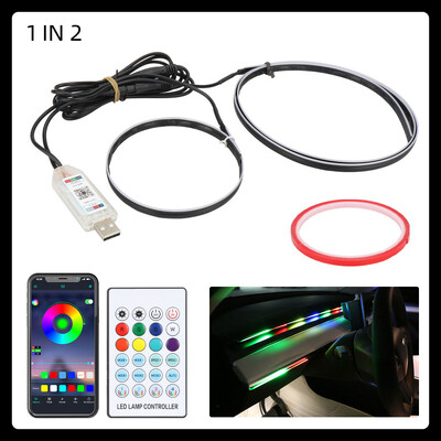 2in1 110 cm un 35 cm Symphony RGB LED sloksnes instrumentu panelis Instrumentu galds Apkārtējā apgaismojuma salons Automašīnas akrila vadotne Fiber Optic Lamp USB