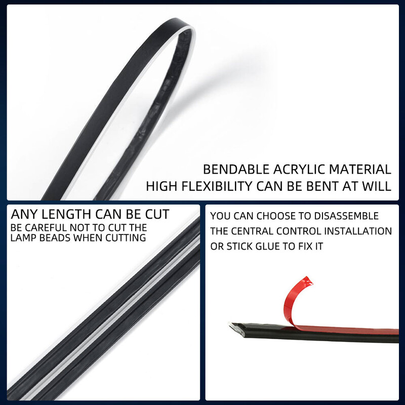 2u1 110cm & 35cm Symphony RGB LED traka Kontrolna ploča Stol s instrumentima Ambijentalno svjetlo Unutrašnjost automobila Akrilna vodilica Lampa za optička vlakna USB