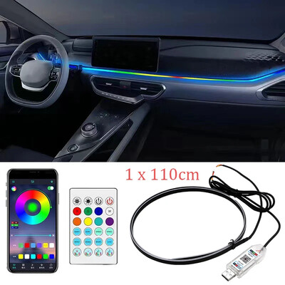 Universalus 1PC 110CM automobilio aplinkos apšvietimas Symphony RGB salonas, paslėptas akrilo kreiptuvas šviesolaidinis dekoravimas atmosferos lempa USB