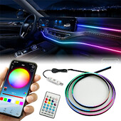 140 cm USB Dreamcolor akrila salona automašīnas LED sloksnes gaisma ar bezvadu lietotni, RGB mūzikas optiskās šķiedras automašīnas apkārtējā apgaismojuma komplekti