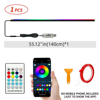 140 cm USB Dreamcolor akrila salona automašīnas LED sloksnes gaisma ar bezvadu lietotni, RGB mūzikas optiskās šķiedras automašīnas apkārtējā apgaismojuma komplekti