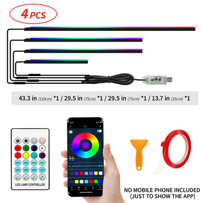 140 cm USB Dreamcolor akrila salona automašīnas LED sloksnes gaisma ar bezvadu lietotni, RGB mūzikas optiskās šķiedras automašīnas apkārtējā apgaismojuma komplekti