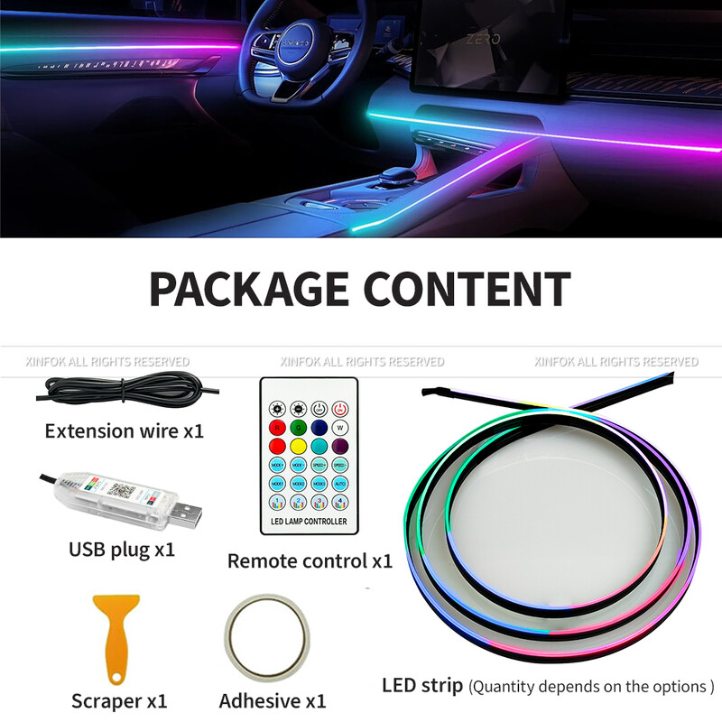 140cm USB Dreamcolor akrilna svjetiljka za interijer automobila s LED trakom s bežičnom APLIKACIJOM, RGB oprema za ambijentalnu rasvjetu automobila s glazbenim optičkim vlaknima