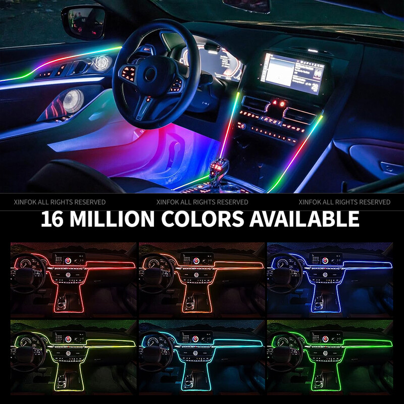 140cm USB Dreamcolor akrilna svjetiljka za interijer automobila s LED trakom s bežičnom APLIKACIJOM, RGB oprema za ambijentalnu rasvjetu automobila s glazbenim optičkim vlaknima