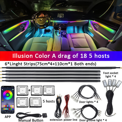 6in1 automašīnas salona akrila vadotnes šķiedras sloksne 18 in 1 fona apgaismojums automašīnas apkārtējās gaismas RBG 64 krāsu dekorēšana atmosfēras lampa earu