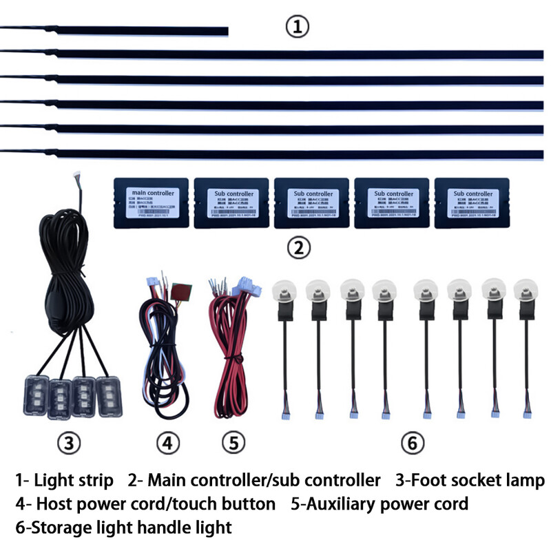 6in1 automašīnas salona akrila vadotnes šķiedras sloksne 18 in 1 fona apgaismojums automašīnas apkārtējās gaismas RBG 64 krāsu dekorēšana atmosfēras lampa earu