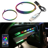 2 vienā pilnkrāsu automašīnas Led salona Symphony Atmosphere Light Streamer Akrila vadotne Fiber Optic Universal Auto Ambient Light