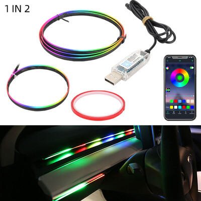 2 vienā pilnkrāsu automašīnas Led salona Symphony Atmosphere Light Streamer Akrila vadotne Fiber Optic Universal Auto Ambient Light