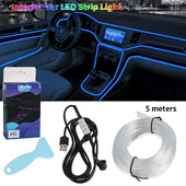 1/2/3/4/5 M RGB automašīnas salona atmosfēras apgaismojums, apkārtējā LED gaismas sloksne, USB optiskās šķiedras atmosfēras lampa, neona auto dekoratīvie lukturi
