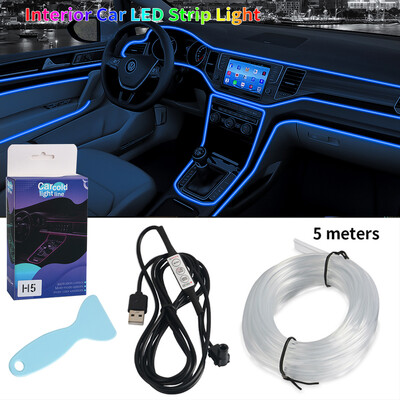 1/2/3/4/5M RGB Atmosfersko svjetlo unutrašnjosti automobila Ambijentalna LED svjetlosna traka USB svjetlovodna svjetiljka Atmosferska svjetiljka Neonska automatska ukrasna svjetla