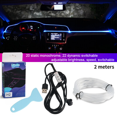 1/2/3/4/5 M RGB automašīnas salona atmosfēras apgaismojums, apkārtējā LED gaismas sloksne, USB optiskās šķiedras atmosfēras lampa, neona auto dekoratīvie lukturi