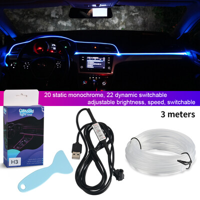 1/2/3/4/5 M RGB automašīnas salona atmosfēras apgaismojums, apkārtējā LED gaismas sloksne, USB optiskās šķiedras atmosfēras lampa, neona auto dekoratīvie lukturi