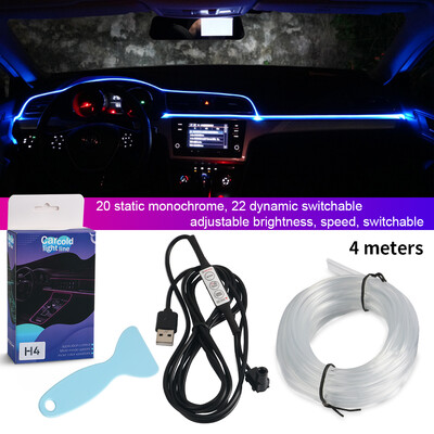 1/2/3/4/5 M RGB automašīnas salona atmosfēras apgaismojums, apkārtējā LED gaismas sloksne, USB optiskās šķiedras atmosfēras lampa, neona auto dekoratīvie lukturi