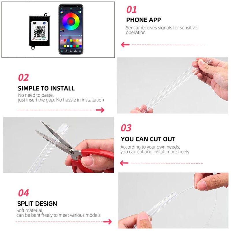 Auto interjöör Neoon RGB Led ümbritseva valgusega fiiberoptiline komplekt koos APP-i helijuhtimisega mitme režiimiga auto atmosfääri dekoratiivne lamp