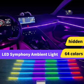 Universālie 18 vienā LED automašīnas apkārtējās gaismas lukturi RBG 64 Krāsu salona Akrila sloksnes gaismas virzošais šķiedru optikas apdares atmosfēras lampa