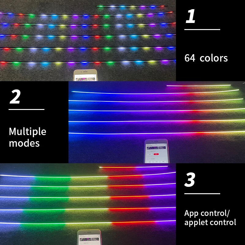 Universal 18 σε 1 LED φώτα περιβάλλοντος αυτοκινήτου RBG 64 Χρώμα Εσωτερικό ακρυλικό Οδηγός φωτισμού με οπτικές ίνες Διακοσμητικό φωτιστικό ατμόσφαιρας