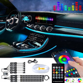 Neona LED apkārtējā apgaismojuma automašīna 6in1 8m RGB LED atmosfēras salona sloksne gaismas šķiedras optiskā APP vadība automātiskā LED dekoratīvā lampa