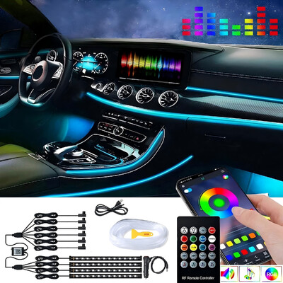 Neoninis LED aplinkos apšvietimas Automobilis 6in1 8m RGB LED Atmosferos Vidinis Šviesolaidinis Šviesolaidžio APP valdymas Automatinė LED dekoratyvinė lempa