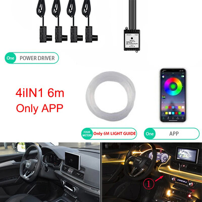 Neona LED apkārtējā apgaismojuma automašīna 6in1 8m RGB LED atmosfēras salona sloksne gaismas šķiedras optiskā APP vadība automātiskā LED dekoratīvā lampa