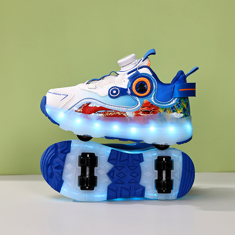 Dječje Svjetleće svjetleće tenisice s četiri kotača Crne ružičaste LED svjetiljke Cipele za koturaljke Dječje Led cipele Dječaci Djevojčice USB punjenje