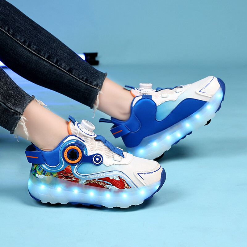 Dječje Svjetleće svjetleće tenisice s četiri kotača Crne ružičaste LED svjetiljke Cipele za koturaljke Dječje Led cipele Dječaci Djevojčice USB punjenje