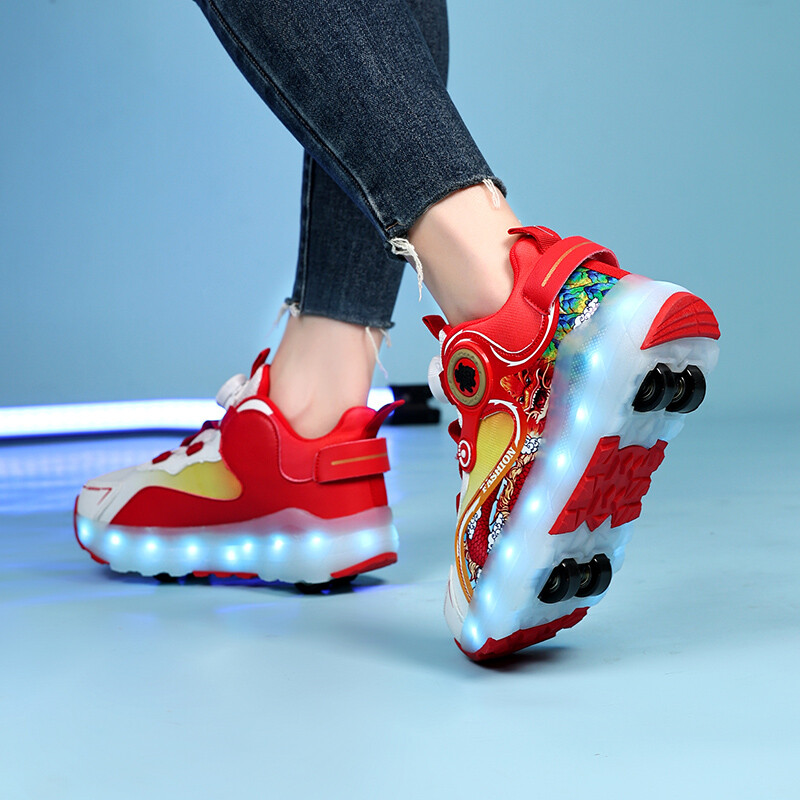Dječje Svjetleće svjetleće tenisice s četiri kotača Crne ružičaste LED svjetiljke Cipele za koturaljke Dječje Led cipele Dječaci Djevojčice USB punjenje