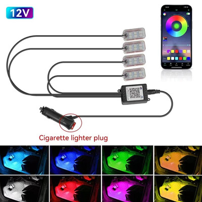 Neoninis LED automobilio interjeras Aplinkos pėdų juostos apšvietimo priedai Galinis apšvietimas Nuotolinio valdymo programa Muzikos valdymas Auto Dekoratyvinė atmosferos lempa