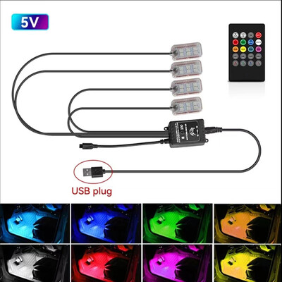 Neoninis LED automobilio interjeras Aplinkos pėdų juostos apšvietimo priedai Galinis apšvietimas Nuotolinio valdymo programa Muzikos valdymas Auto Dekoratyvinė atmosferos lempa