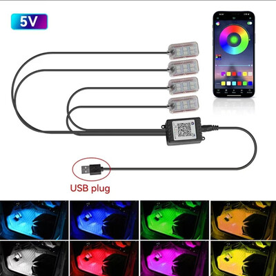 Neoninis LED automobilio interjeras Aplinkos pėdų juostos apšvietimo priedai Galinis apšvietimas Nuotolinio valdymo programa Muzikos valdymas Auto Dekoratyvinė atmosferos lempa