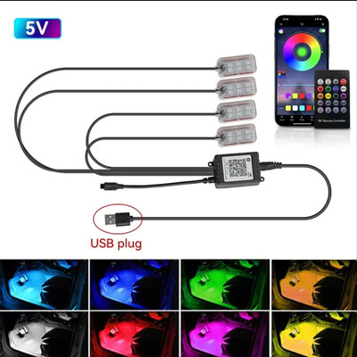 Neoninis LED automobilio interjeras Aplinkos pėdų juostos apšvietimo priedai Galinis apšvietimas Nuotolinio valdymo programa Muzikos valdymas Auto Dekoratyvinė atmosferos lempa