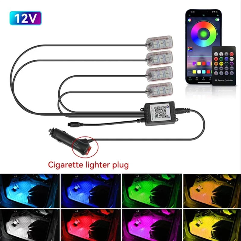 Neona LED automašīnas salons Apkārtējā pēdu sloksne Apgaismojums Aksesuāri Aizmugures apgaismojums Tālvadības lietotne Mūzikas vadība Auto Dekoratīvā atmosfēras lampa