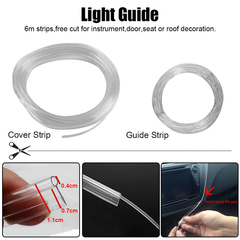 12V 6m LED trake RGB unutarnje svjetlo automobila Ambijentalna svjetiljka Dekorativna optička vlakna Pametna kontrola s 5 sočiva Dodatna oprema za automobile za karavan