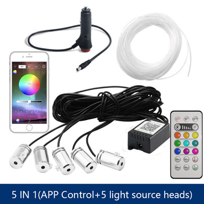 6 in 1 RGB LED atmosferinis automobilio apšvietimas, vidinis apšvietimas, šviesolaidinės juostelės, apšvietimas, naudojant programų valdymą, „pasidaryk pats“ muzika, 8M šviesolaidinė juosta