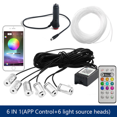 6 in 1 RGB LED atmosferinis automobilio apšvietimas, vidinis apšvietimas, šviesolaidinės juostelės, apšvietimas, naudojant programų valdymą, „pasidaryk pats“ muzika, 8M šviesolaidinė juosta
