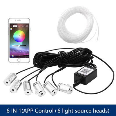 6 in 1 RGB LED atmosferinis automobilio apšvietimas, vidinis apšvietimas, šviesolaidinės juostelės, apšvietimas, naudojant programų valdymą, „pasidaryk pats“ muzika, 8M šviesolaidinė juosta