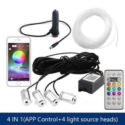 6 in 1 RGB LED atmosferinis automobilio apšvietimas, vidinis apšvietimas, šviesolaidinės juostelės, apšvietimas, naudojant programų valdymą, „pasidaryk pats“ muzika, 8M šviesolaidinė juosta