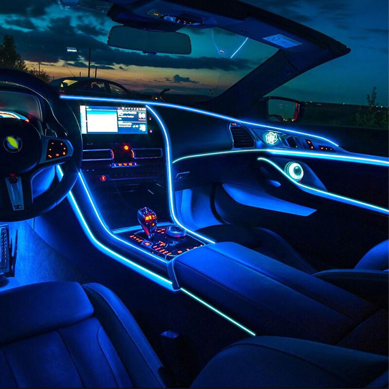 6 u 1 RGB LED Atmosfera Svjetlo za automobil Unutrašnje svjetlo Ambijentalno svjetlo Trake od optičkih vlakana Svjetlo putem kontrole aplikacije DIY Glazba 8M Vrpca od optičkih vlakana