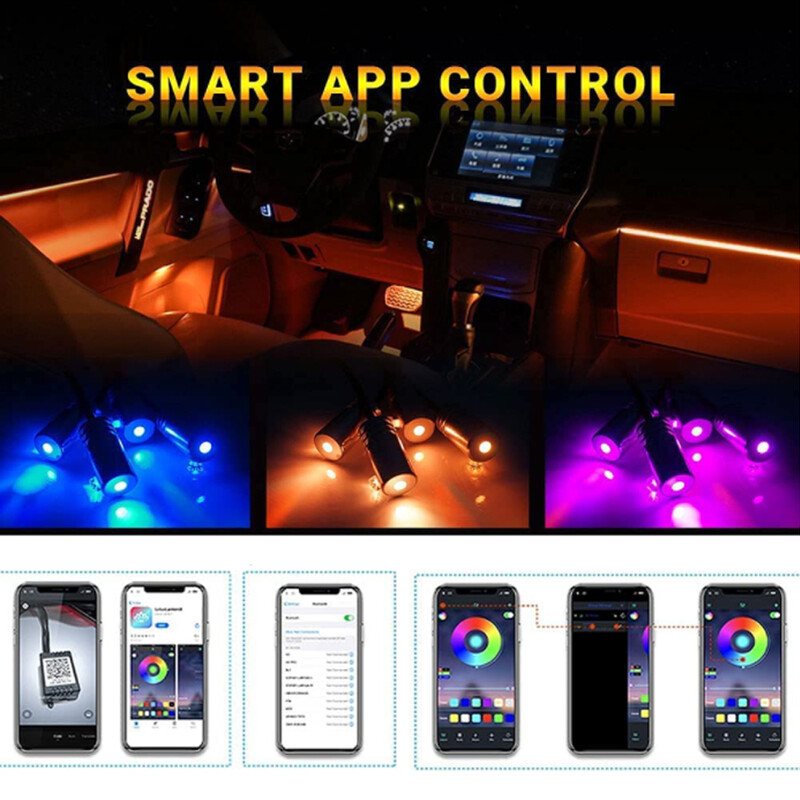 6 u 1 RGB LED Atmosfera Svjetlo za automobil Unutrašnje svjetlo Ambijentalno svjetlo Trake od optičkih vlakana Svjetlo putem kontrole aplikacije DIY Glazba 8M Vrpca od optičkih vlakana