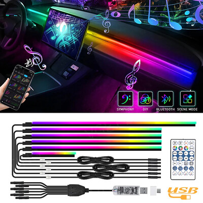 10/6/4/2/1 IN 1 Car Full RGB LED Ambient Rainbow Light Strip / USB Dream Symphon muzikos atmosferos lempa su programos nuotolinio valdymo pultu