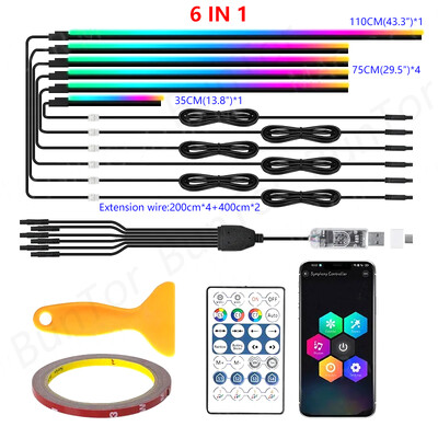 10/6/4/2/1 IN 1 Auto Full RGB LED Ambient Rainbow Light Strip/USB Dream Symphon mūzikas atmosfēras lampa ar lietotnes tālvadības pulti