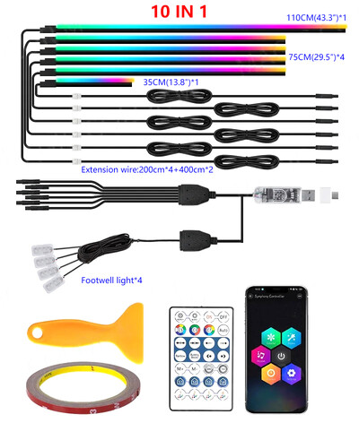 10/6/4/2/1 IN 1 Auto Full RGB LED Ambient Rainbow Light Strip/USB Dream Symphon mūzikas atmosfēras lampa ar lietotnes tālvadības pulti